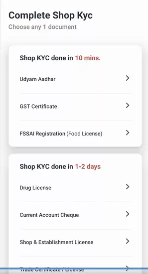 Complete Shop KYC (Choose any 1 document)