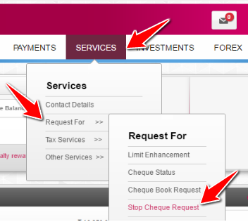 Select "Stop Cheque" Option